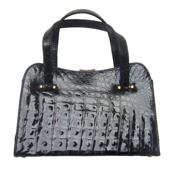 Handbags - Elegant Black Crocodile-Embossed Women's Handbag